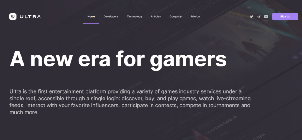 The homepage of the Ultra site