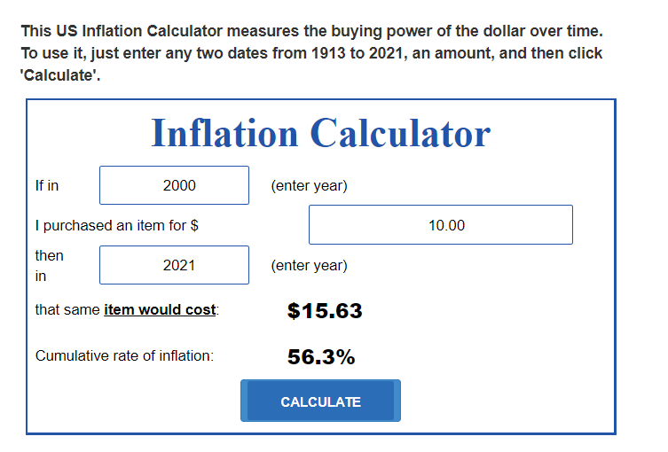 Inflation calculator example