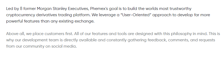 Info about the Phemex team.