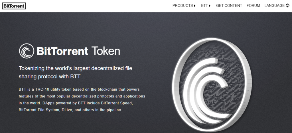 Home page of the BitTorrent Token