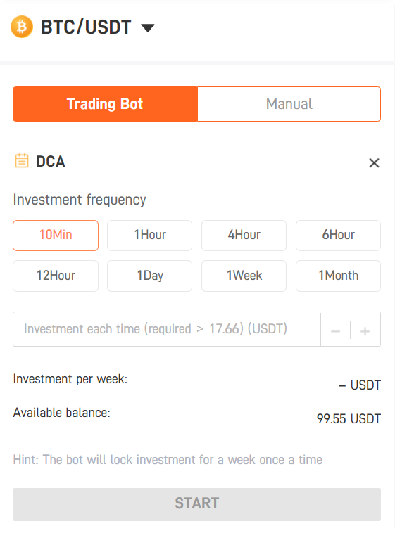 Trading terminal of Dollar-Cost Averaging (DCA) Bot.