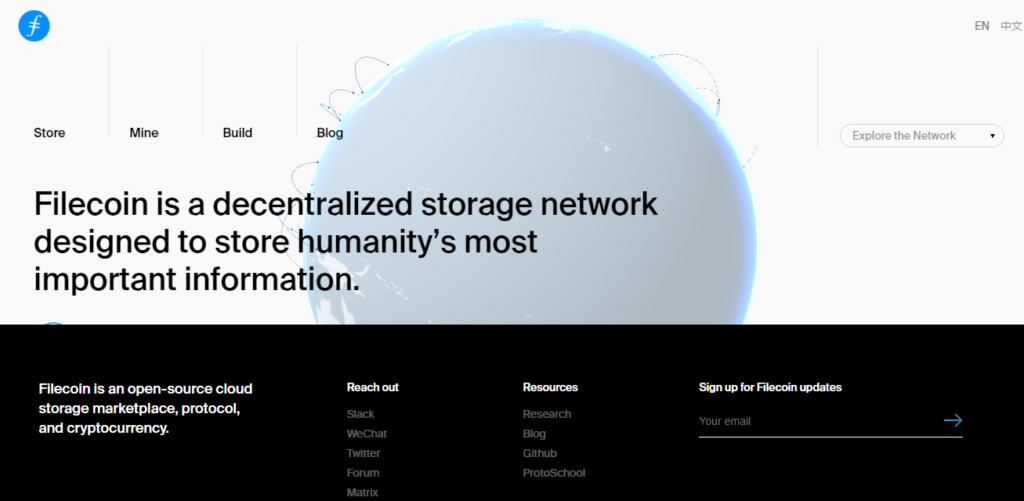 Home page of Filecoin