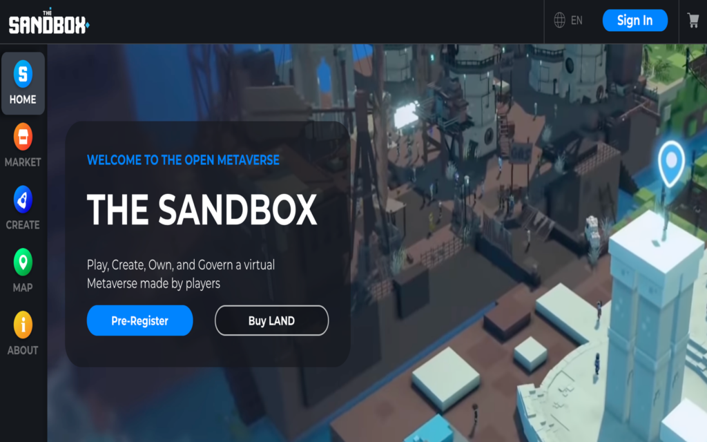 The Sandbox's homepage