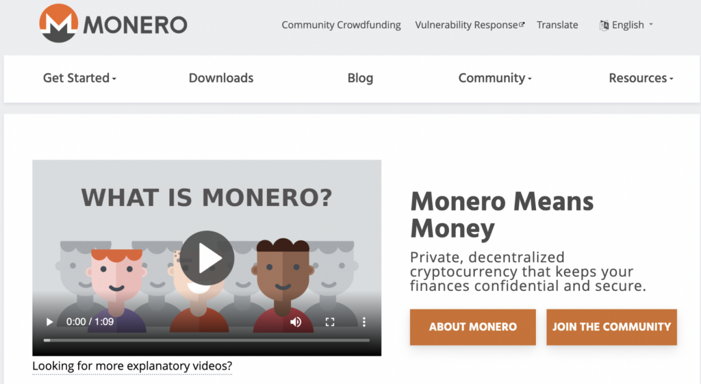 Monero's home page