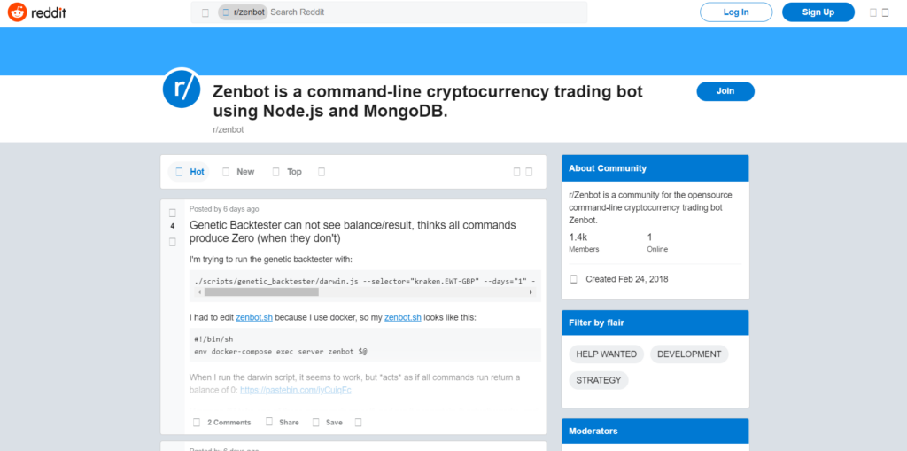 Zenbot community on Reddit.