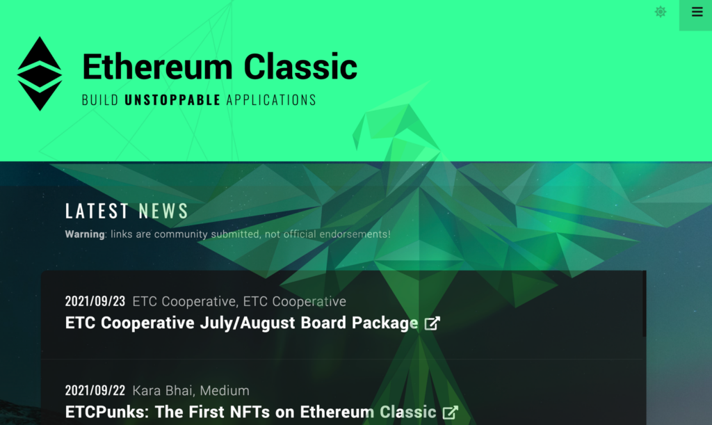 Ethereum Classic's home page