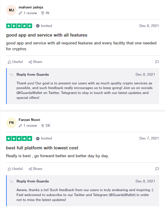 User reviews for Guarda Wallet on Trustpilot.