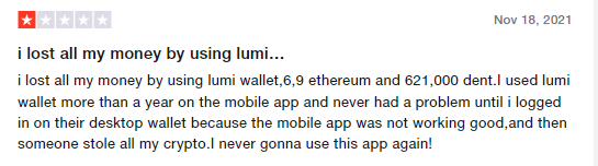 User feedback for Lumi Wallet.