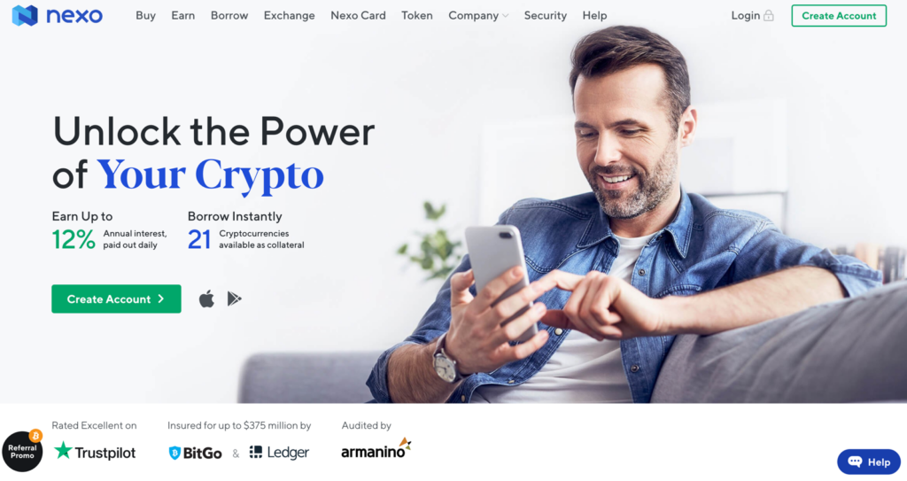 Nexo’s homepage