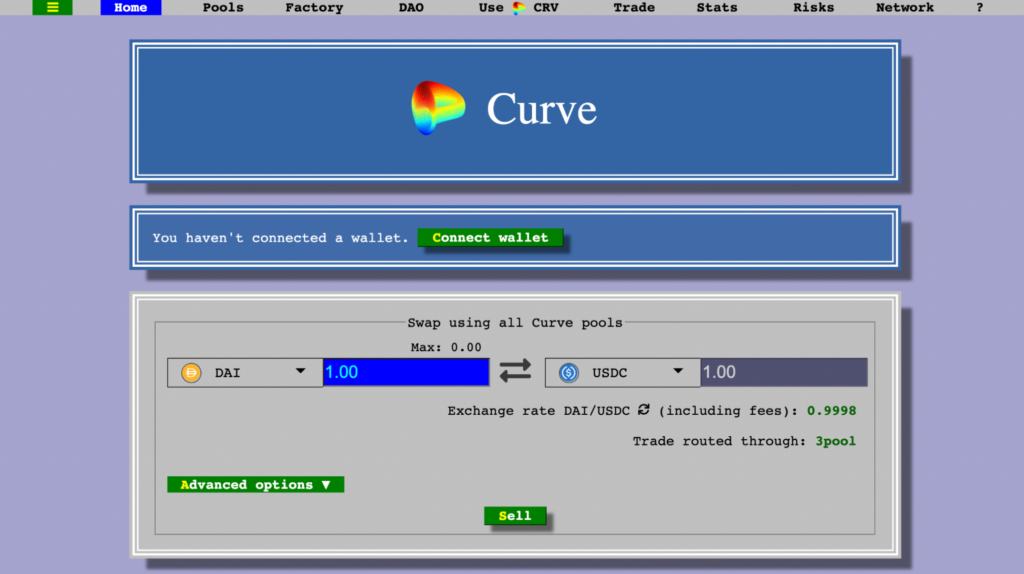 Curve Finance's homepage