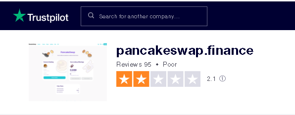 A page of PancakeSwap on Trustpilot.