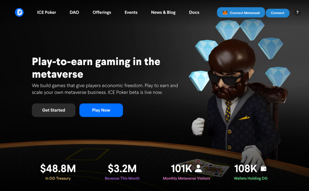 ICE Poker’s homepage on Decentral.Games