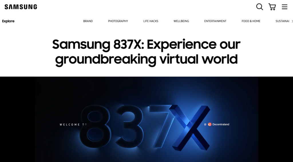 Samsung 837X’s homepage