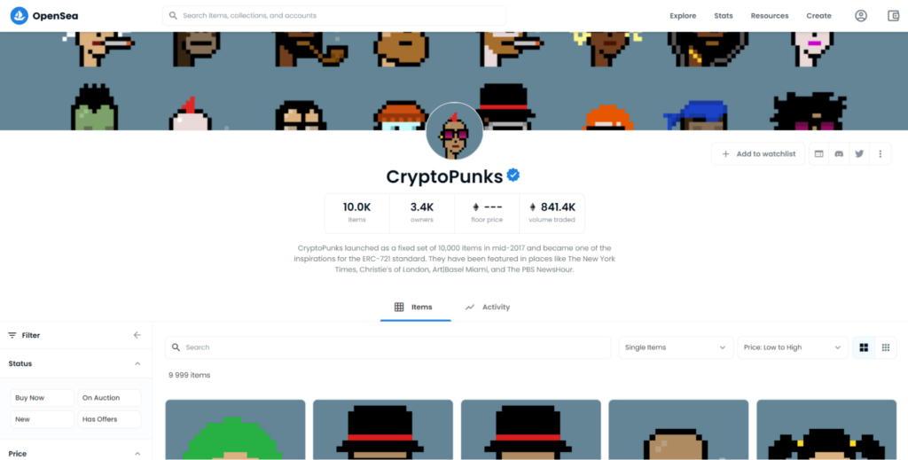 CryptoPunks on the OpenSea platform