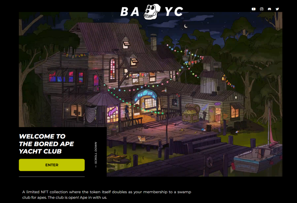 Bored Ape Yacht Club start page
