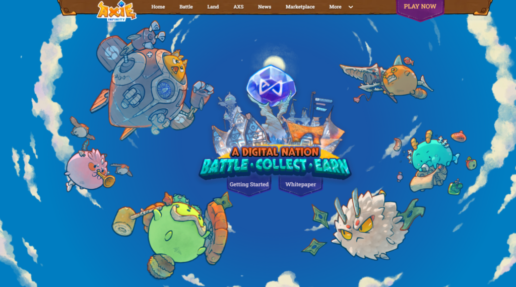 The Axie Infinity game start page