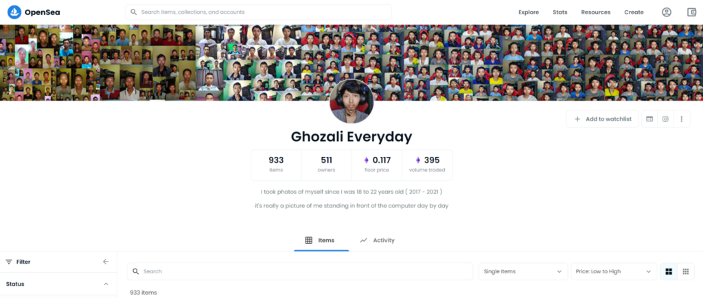 Ghozali Every Day account on OpenSea