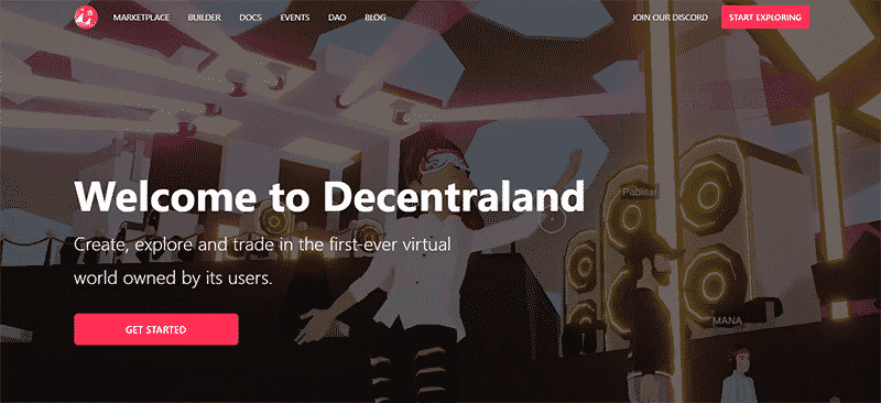 The Decentraland start page