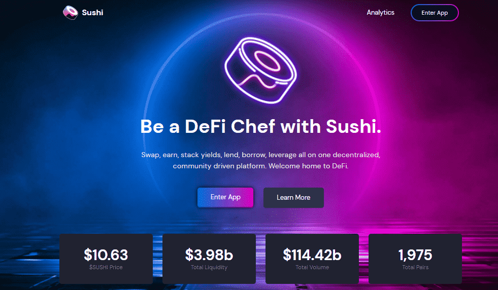 SushiSwap's homepage