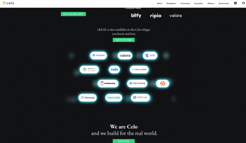 Celo’s homepage