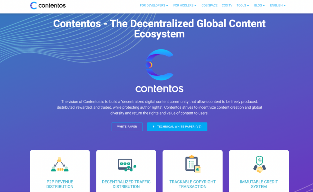 Contentos’ homepage