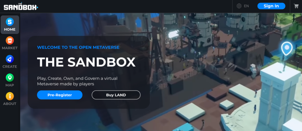 The Sandbox’s homepage