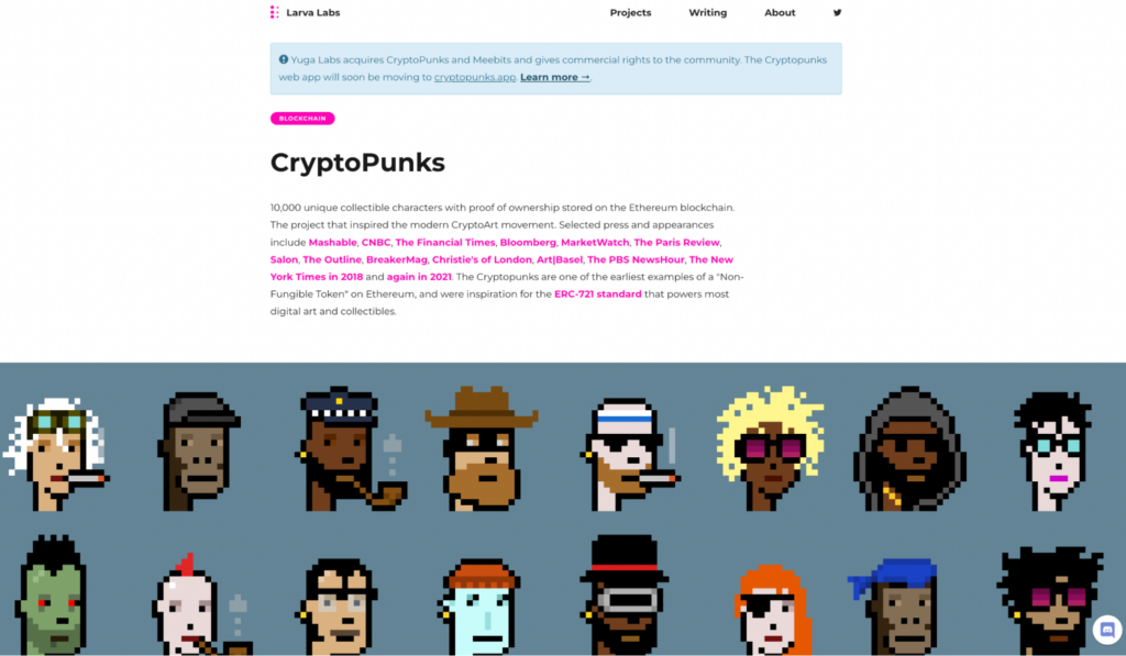 CryptoPunks’ homepage