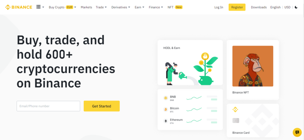 The Binance.com landing page.