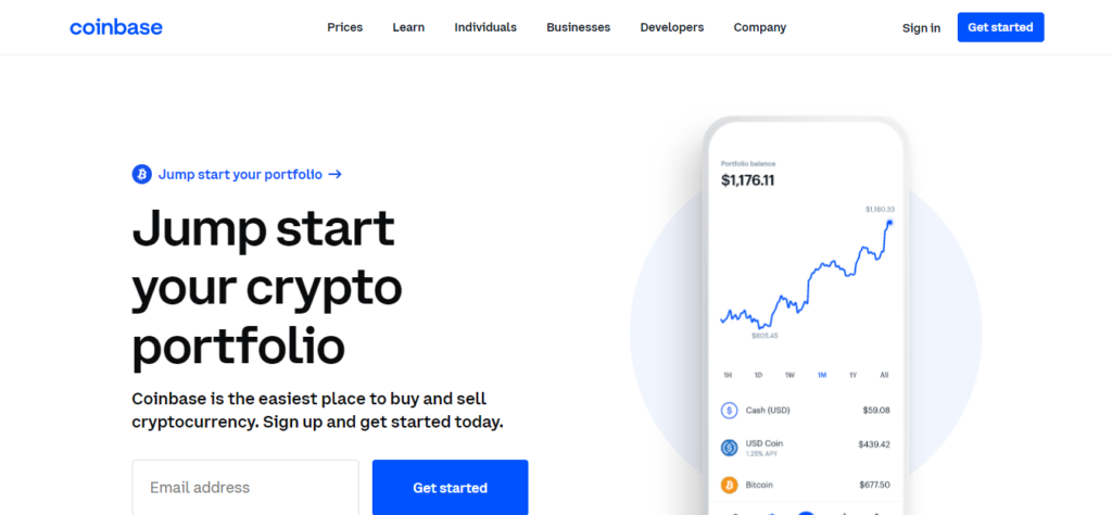 The Coinbase.com landing page.