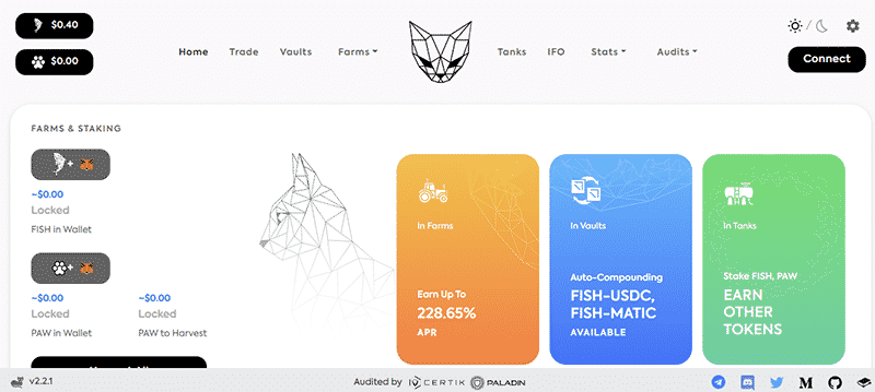 The Polycat Finance landing page.