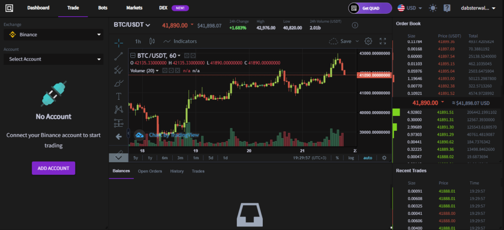 Trading view charts at Quadency.