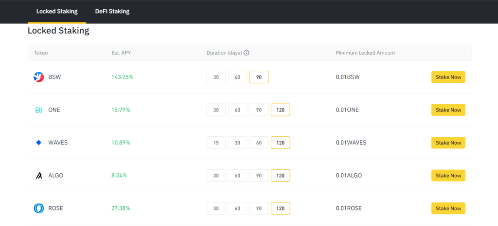 Locked staking rates on Binance.