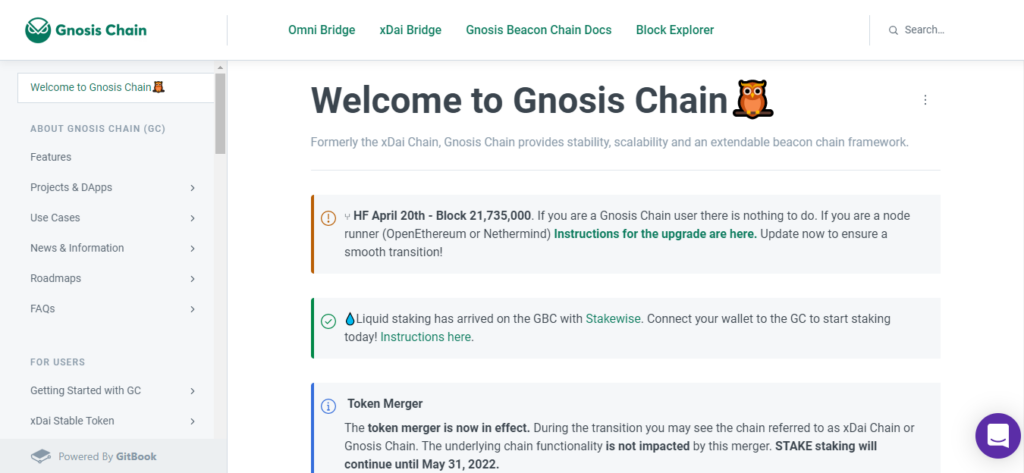 The Gnosis chain landing page.