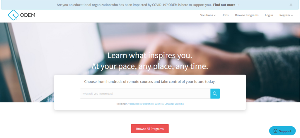 The Odem landing page.