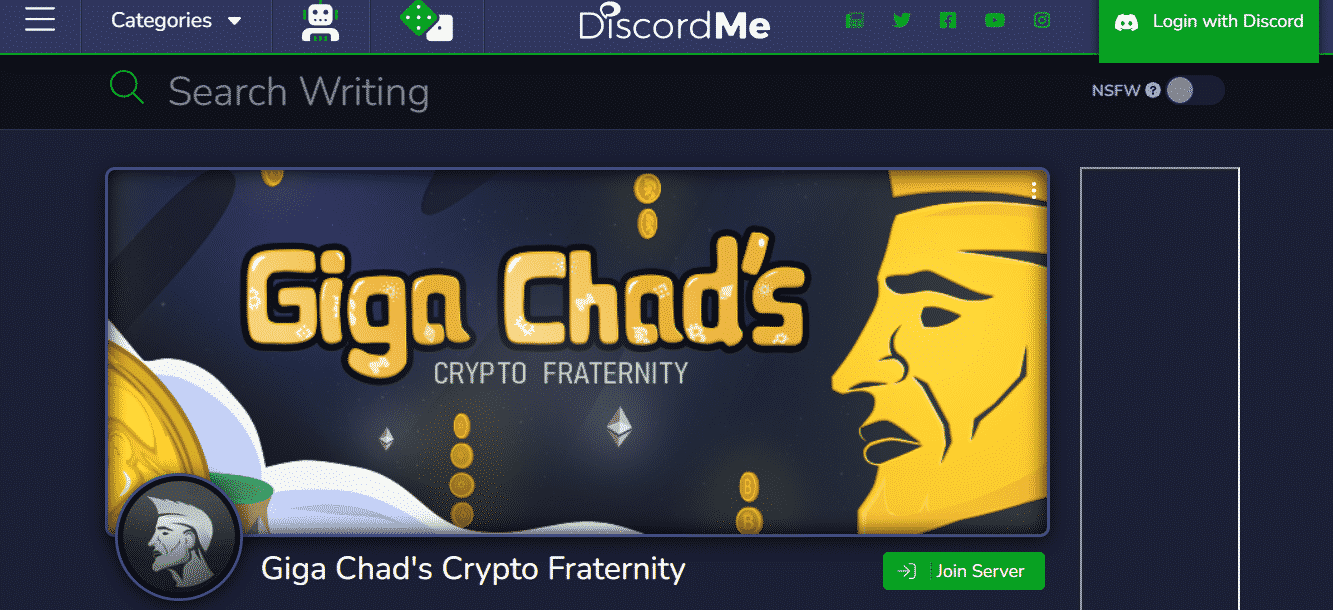 Giga Chad’s Crypto Pump Fraternity home page