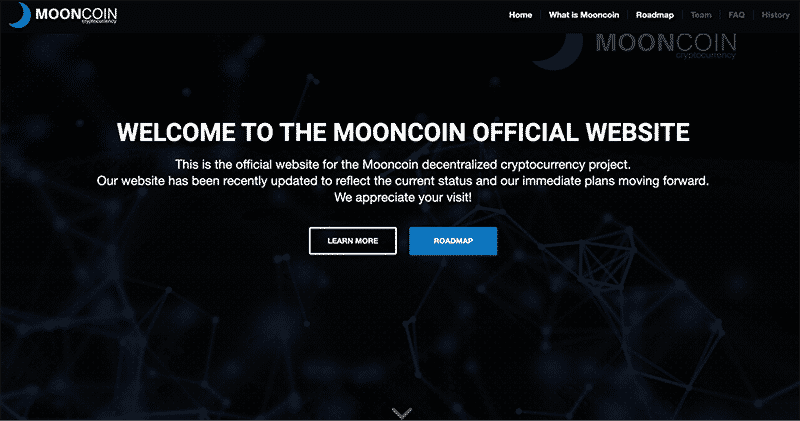 Mooncoin’s homepage