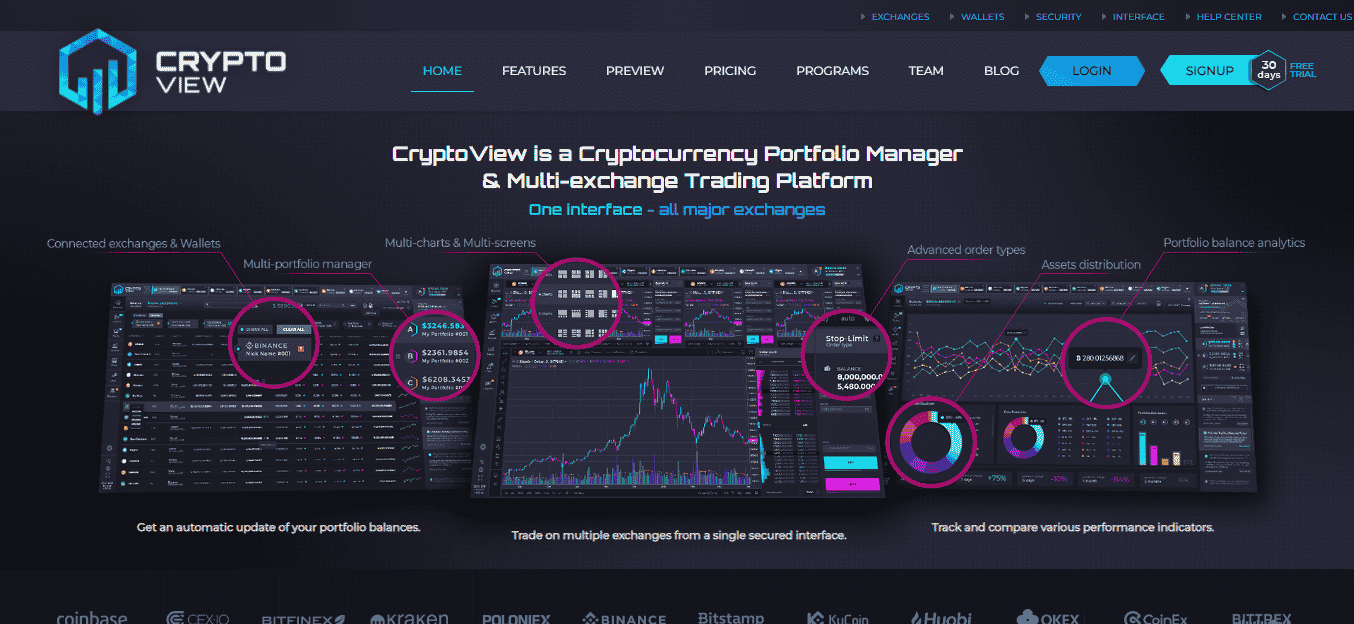 The CryptoView start page.